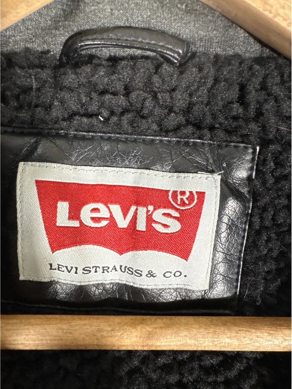 Levi's Black Faux Leather Jacket with Hooded Inner Layer